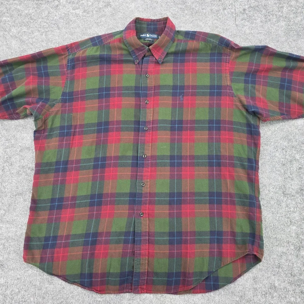 Polo Ralph Lauren Blake Mens XL Green Red Plaid Flannel Button Down Shirt Cotton